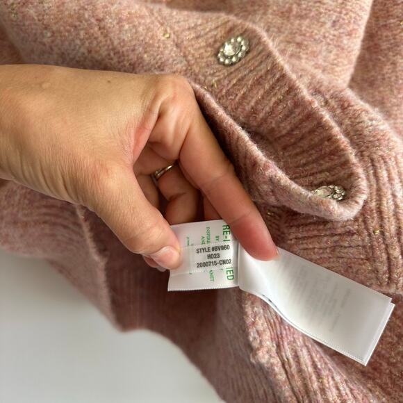 J. Crew Shimmer Lady Button Front Crew Neck Knit Cardigan Rose Blush Metallic M - Picture 10 of 11